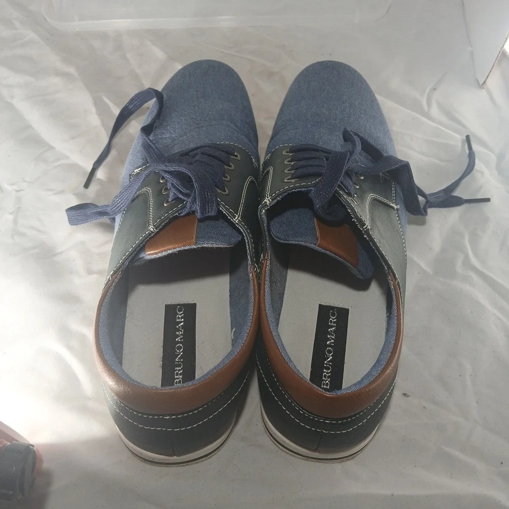 Bruno Marc Mens Chambray Denim Oxford Casual Dress Shoes Brown Tan Blue Size 9.5